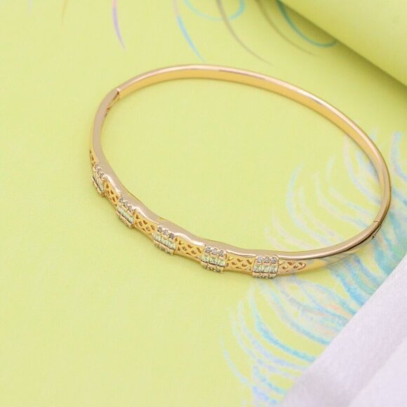 Rose Gold Bangle with Lattice Design and Crystal Accents, XPBL0572 - Picture 4 of 12